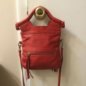 Foley + Corinna Red Leather  Fold Over Crossbody Purse Handbag Small Tote